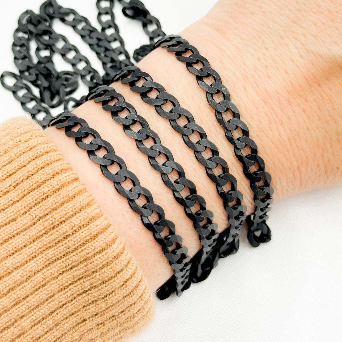Black Rhodium Matt Sterling Silver Flat Curb Chain