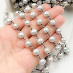 Load image into Gallery viewer, Grey Freshwater Pearl Oval Wire Wrap Chain.