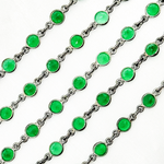 Load image into Gallery viewer, Green Onyx Round Shape Bezel Oxidized Wire Chain.
