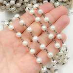Load image into Gallery viewer, Round White Freshwater Pearl Wire Wrap Chain