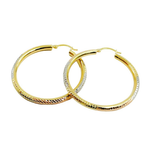 Load image into Gallery viewer, GER66. 14K Gold Tri-Color Hoop Earrings with Engraved Tornado Design