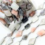 Load image into Gallery viewer, Multi Moonstone Organic Shape Bezel Oxidized Silver Wire Chain