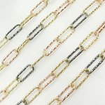Load image into Gallery viewer, 925 Sterling Silver Tri-color Diamond Cut Paperclip Chain