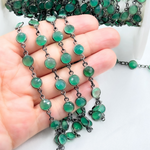Load image into Gallery viewer, Green Onyx Round Shape Bezel Oxidized 925 Sterling Silver Wire Chain.