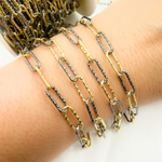 Load image into Gallery viewer, 925 Sterling Silver Gold Plated & Black Rhodium Diamond Cut Paperclip Chain