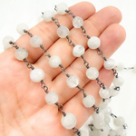 Load image into Gallery viewer, Rainbow Moonstone Round Shape Oxidized Wire Chain.