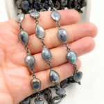 Load image into Gallery viewer, Coated Labradorite Pear Shape Bezel Oxidized Wire Chain