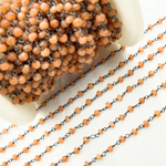 Load image into Gallery viewer, Peach Moonstone Wire Wrap Chain made with Black Rhodium Plate 925 Sterling Silver