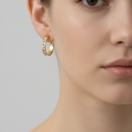 Load image into Gallery viewer, GER108. 14K Solid Gold Hollow Hoop with Flat and Curb section