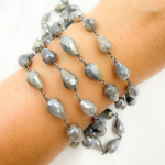 Load image into Gallery viewer, Coated Labradorite Pear Shape Oxidized Wire Chain