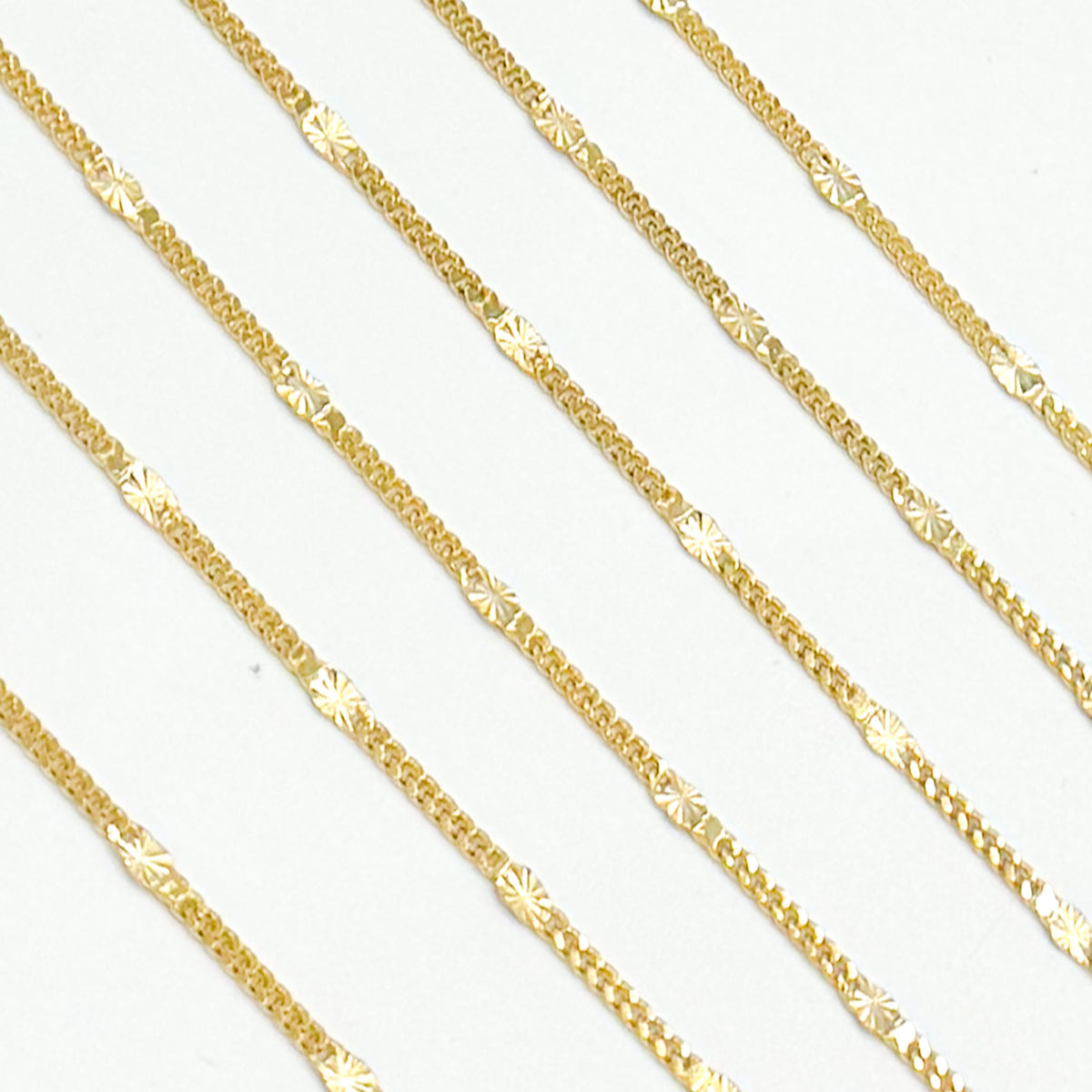 14k Solid Gold Curb & Diamond Cut Marina Link Chain