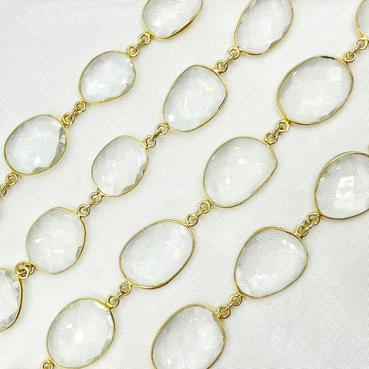 Crystal Organic Shape Bezel Gold Plated Wire Chain.