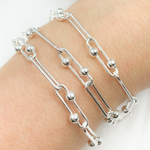 Load image into Gallery viewer, 925 Sterling Silver Smooth & Balls Paperclip Link Chain.