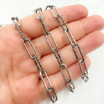 Load image into Gallery viewer, Black Rhodium 925 Sterling Silver smooth & Diamond Cut Paperclip Chain