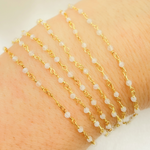 Load image into Gallery viewer, Moonstone Wire Wrap Chain made with Gold Plated 925 Sterling Silver.