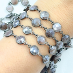 Load image into Gallery viewer, Coated Chocolate Moonstone Round Shape Bezel Oxidized Wire Chain.