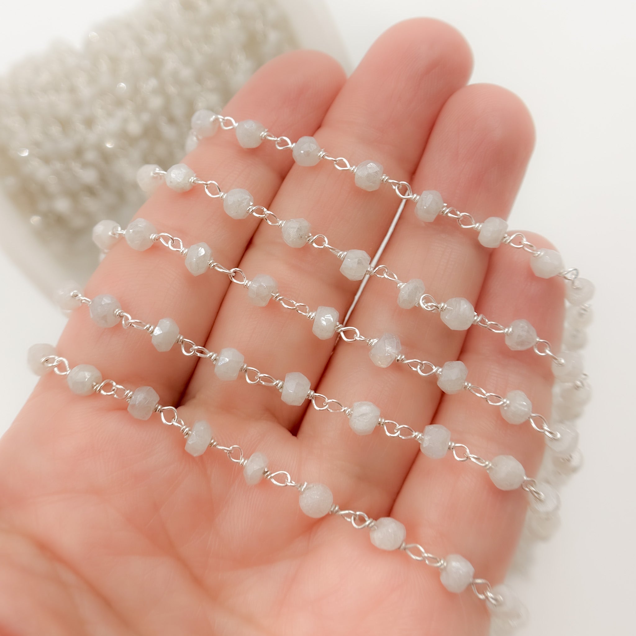 Coated Rainbow Moonstone Sterling Silver Wire Chain