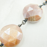 Load image into Gallery viewer, Coated Taupe Coin Shape Moonstone Oxidized 925 Sterling Silver Wire Chain.