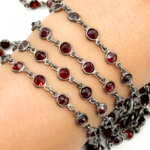 Load image into Gallery viewer, Garnet Round Shape Bezel Oxidized Wire Chain