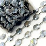 Load image into Gallery viewer, Coated Labradorite Hexagon Shape Bezel Oxidized Wire Chain