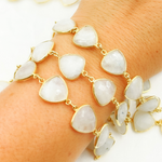 Load image into Gallery viewer, White Moonstone Triangle Shape Bezel Gold Plated Wire Chain.