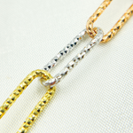 Load image into Gallery viewer, Sterling Silver Gold Plated, White Silver & Rose Plated Paperclip Diamond Cut Link Chain