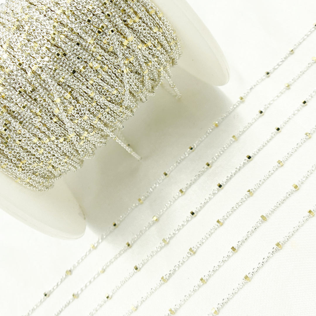 925 Sterling Silver Satellite Gold Plated Cube Chain