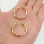 Load image into Gallery viewer, 15850023956. 14K Solid Gold Smooth and Textured Hexagonal Hollow Hoop Earrings