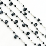 Load image into Gallery viewer, Black Spinel & Pearl Oxidized Wire Chain.