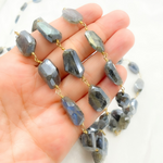 Load image into Gallery viewer, Coated Labradorite Organic Shape Gold Plated Wire Chain