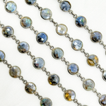 Load image into Gallery viewer, Coated Labradorite Round Shape Bezel Oxidized Wire Chain.