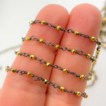 Load image into Gallery viewer, Black Rhodium Sterling Silver and Gold Pyrite Wire Wrapped Beads Chain