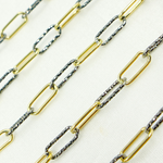 Load image into Gallery viewer, Black Rhodium & Gold Plated 925 Sterling Silver Smooth & Diamond Cut Paperclip Chain