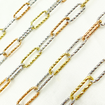 Load image into Gallery viewer, Sterling Silver Gold Plated, White Silver & Rose Plated Paperclip Diamond Cut Link Chain