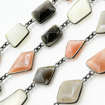Load image into Gallery viewer, Multi Moonstone Organic Shape Bezel Oxidized Silver Wire Chain.