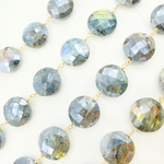 Load image into Gallery viewer, Coated Labradorite Coin Shape Gold Plated Wire Chain