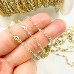Load image into Gallery viewer, Coated Labradorite & Round CZ Wire Wrap Chain made with Gold Plated 925 Sterling Silver.