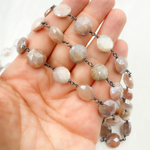 Load image into Gallery viewer, Coated Taupe Coin Shape Moonstone Oxidized 925 Sterling Silver Wire Chain.
