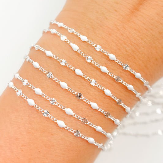 Sterling Silver White Color Enamel Marina Link Chain