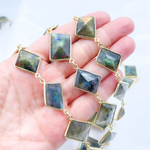 Load image into Gallery viewer, Labradorite Rectangle Shape Bezel Gold Plated Wire Chain.