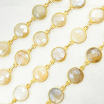 Load image into Gallery viewer, Coated White Moonstone Round Shape Bezel Gold Plated Silver Wire Chain.
