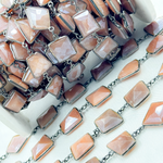 Load image into Gallery viewer, Coated Peach Moonstone Mix Shape Bezel Oxidized Wire Chain.
