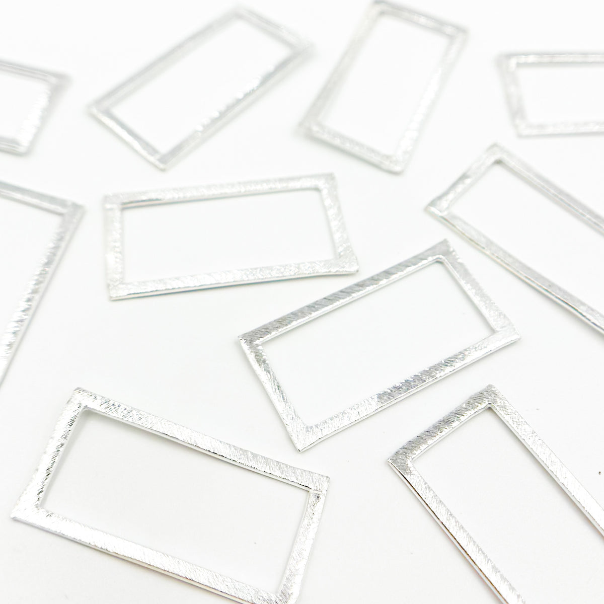White Sterling Silver Brushed Rectangle Connector