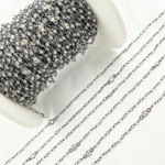 Load image into Gallery viewer, Labradorite & Round CZ Wire Wrap Chain made with Black Rhodium 925 Sterling Silver.