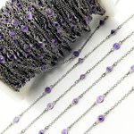 Load image into Gallery viewer, Amethyst Round Shape Bezel Oxidized Connected Wire Chain