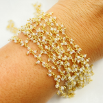 Load image into Gallery viewer, White Moonstone Cluster Dangle Gold Plated Wire Chain.