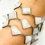 Load image into Gallery viewer, White Moonstone Fancy Shape Bezel Chain.