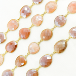 Load image into Gallery viewer, Coated Peach Moonstone Organic Shape Bezel Gold Plated Silver Wire Chain