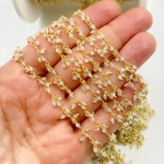Load image into Gallery viewer, White Moonstone Cluster Dangle Gold Plated Wire Chain.