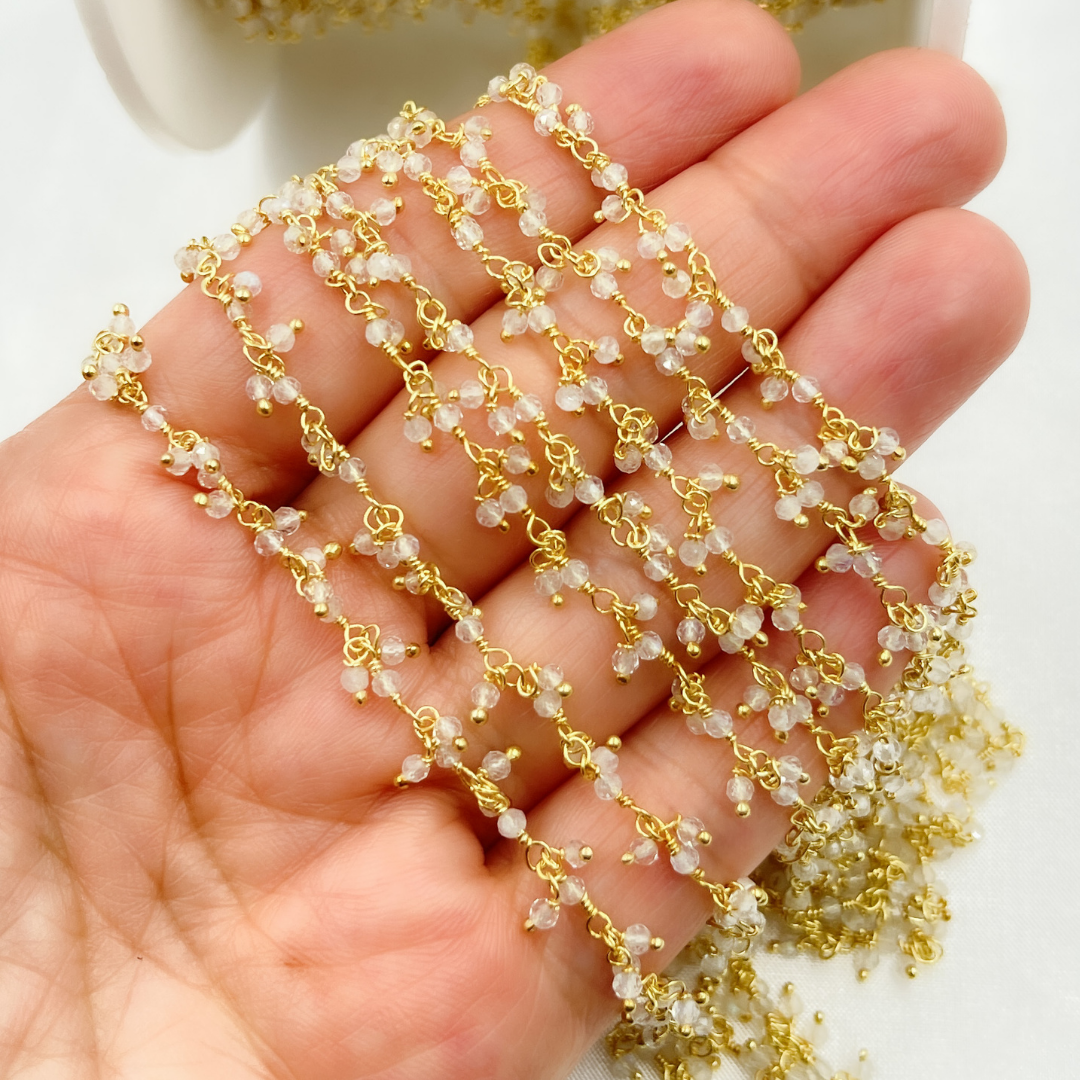 White Moonstone Cluster Dangle Gold Plated Wire Chain.